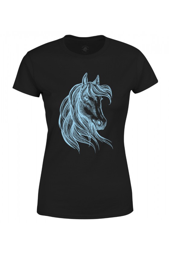 Koszulka damska Rysunek Konia - niebieski